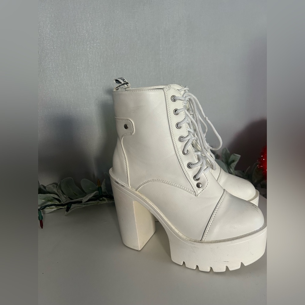 White Platform Lace-Up Boots